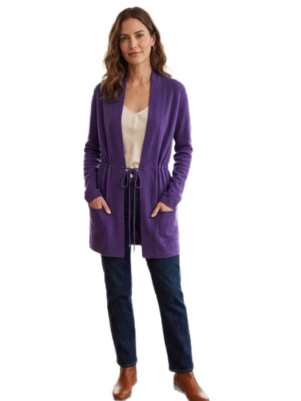 Vince 100% Cashmere Purple Cardigan Duster With Pockets Size M